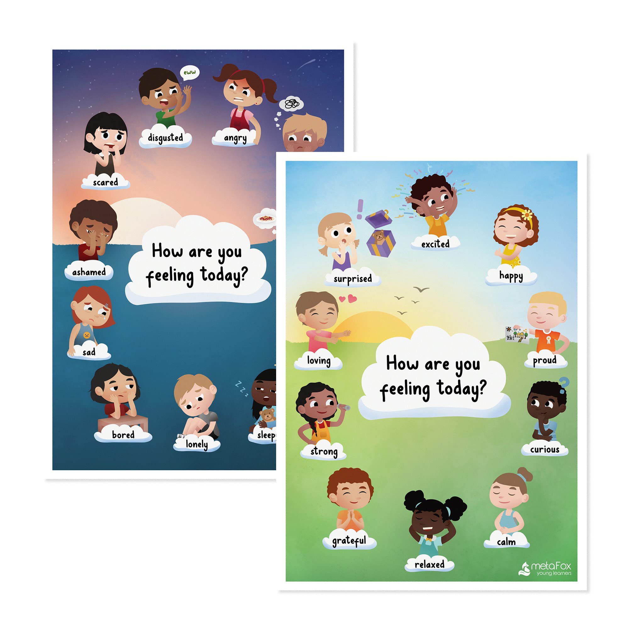 metaFox Emotions Posters for Children | Feelings Posters Perfect for Home, Classroom, or Therapy use | Set of Two A3 Posters for Social Emotional Learning Activities