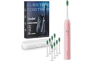 7AM2M Sonic Electric Toothbrush for Adults and Kids, with 8 Brush Heads and Travel Case,5 Modes with 2 Minutes Built in Smart Timer, One Charge Use for 90 Days, Rechargeable Toothbrushes(Pink)