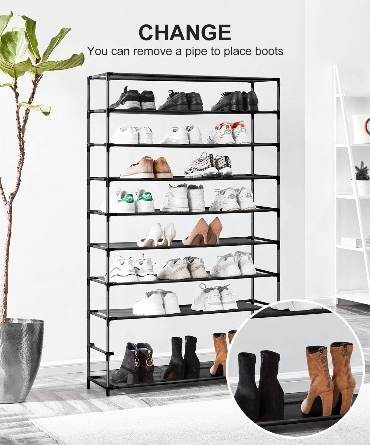 fabric shoe rack on Home Kitchen Youdenova 50 Pair Shoe Rack Organizer Black Shoe Rack Organzier Non Woven Fabric Shoe Storage Organizer Cabinet Shoe Organizers