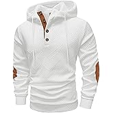 Mens Fashion Pullover Hoodies Long Sleeve Thermal Drawstring Button Texture Hooded Sweatshirt