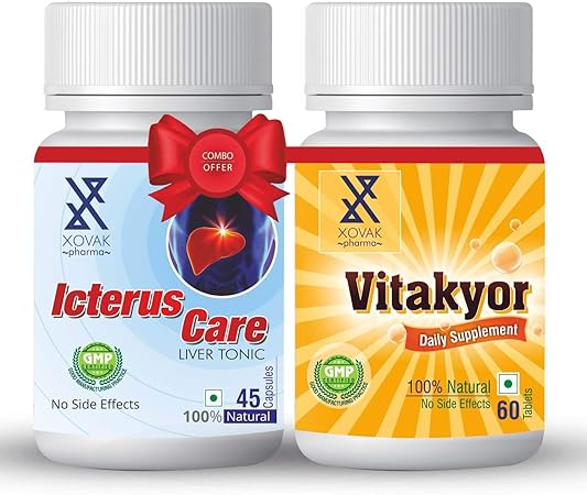 Xovak Pharma | 100% Natural & Organic Capsules For Ayurvedic Liver Protector & Liver Tonic (45 Capsules) + Multi-Vitamins Daily Supplements (60 Tablets) Combo Pack