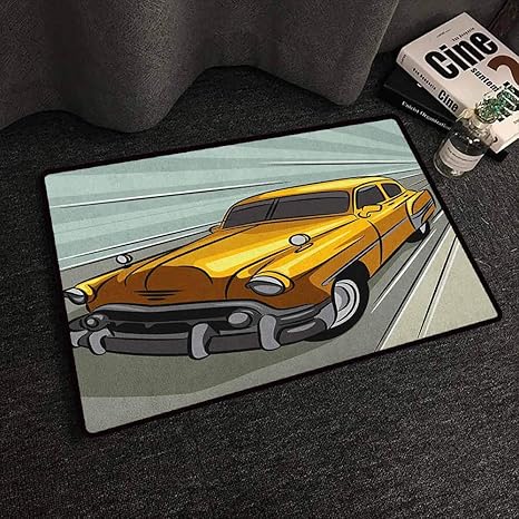 Amazon Com Floor Mats For Kids Cars Speeding Yellow Vintage Car