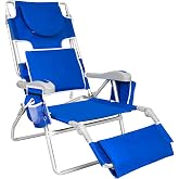 Romswi 3 in 1 Beach Chair with Face Hole, Reclining Sun Tanning Lounge Chair with Foot Rest, Cooler Bag &amp; Cup Holder for Outdoor,Royal Blue