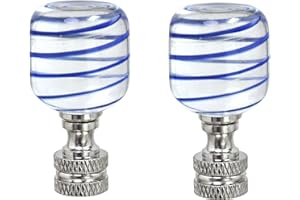 Aspen Creative 24011-12, 2 Pack Clear with Blue Line Glass Lamp Nickel Finish, 2" Tall Finial, Clear & Blue