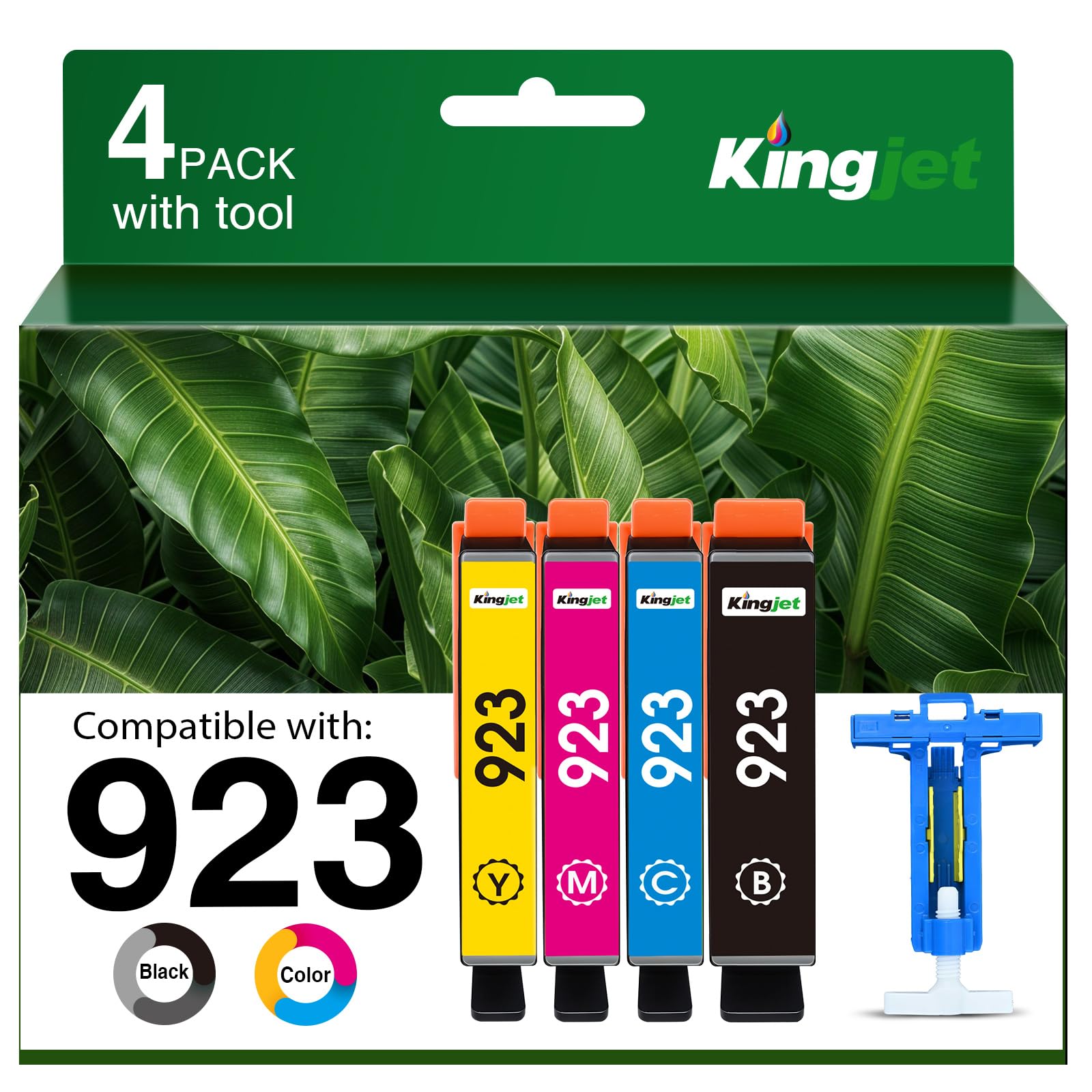 Photo 1 of Kingjet 923 Ink Cartridges Combo Pack Without Chip High Yield Compatible for HP 923 Ink Cartridges 923XL Work for HP OfficeJet Pro 8130e 8135e 8139e 8138e 8120e 8122e 8124e,4 Pack