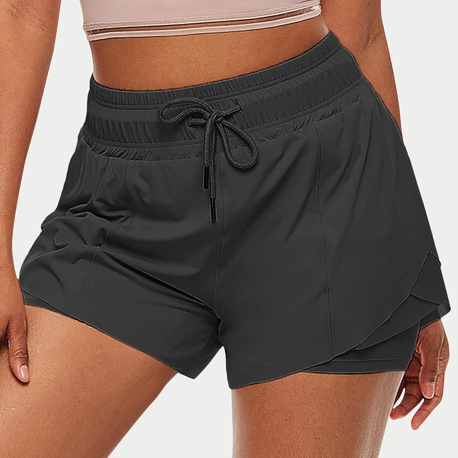 2 in 1 Women Sport Shorts Elastic Waist Quick Dry Gym Workout