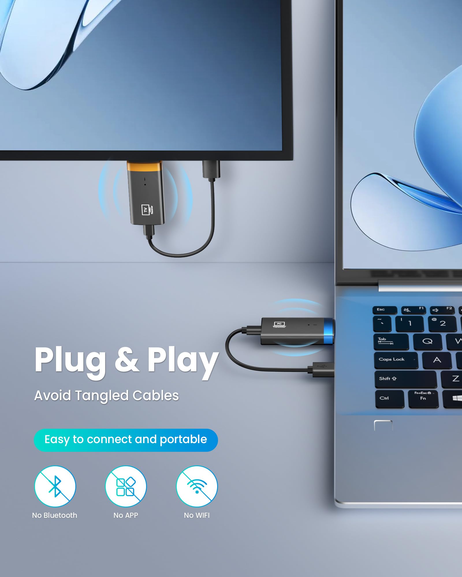 Wireless HDMI Transmitter and Receiver 100FT, 4K Decode 1080P@60Hz HD Output Wireless HDMI Extender, 2.4G&5G Plug&Play Low Latency for Streaming Video/Audio to Monitor from Laptop/PC/TV Box/Projector