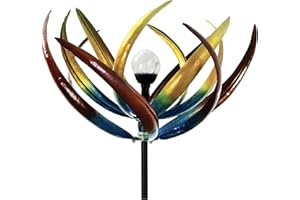 Bits and Pieces - 74" Multi-Color Tulip Wind Spinner - Yard Decorations - Solar Powered Glass Ball - Garden Decoration - Tulip Yard Art