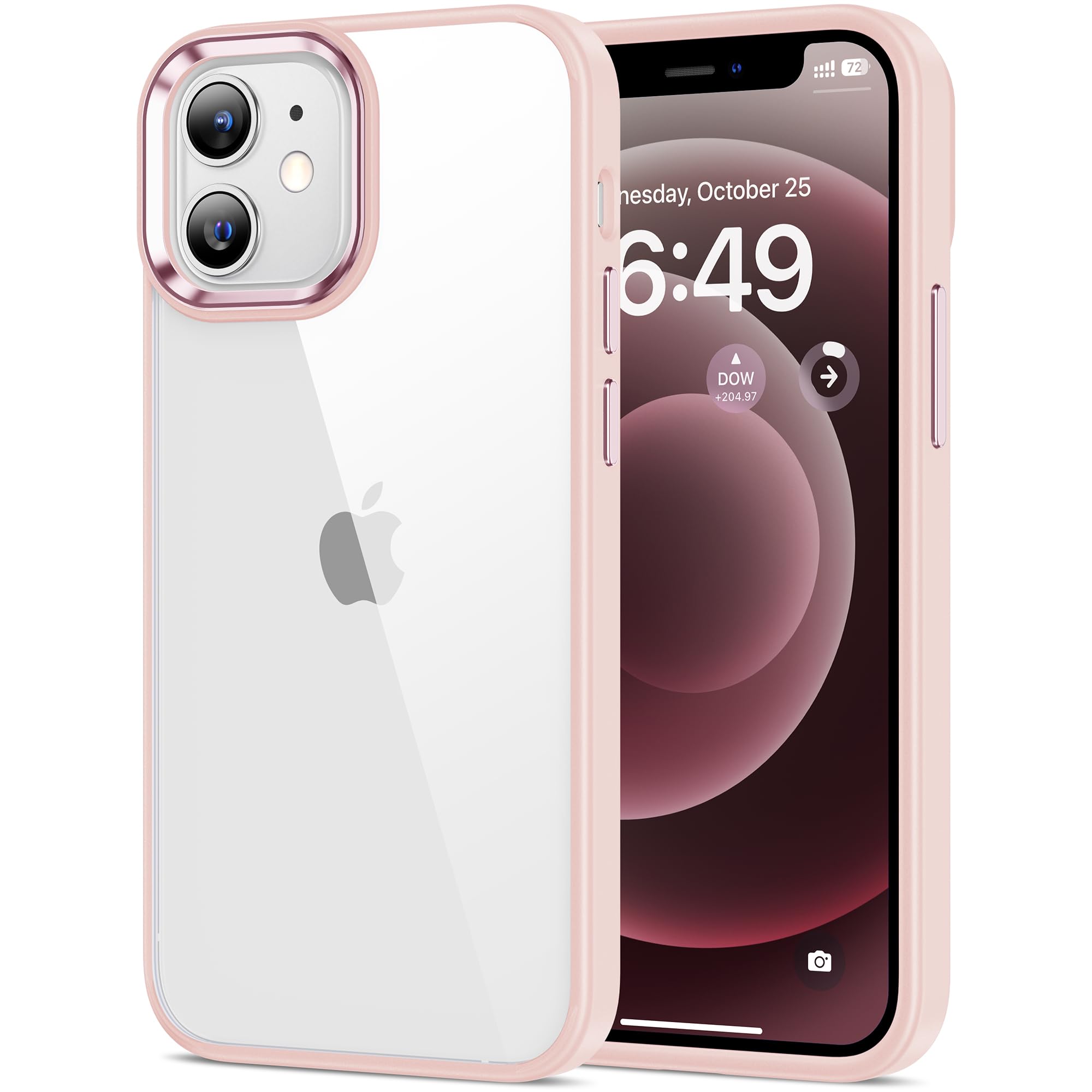 Photo 1 of HOOMIL Case for iPhone 12 Mini 5.4-Inch, Non-Yellowing, Drop Protection, Anti-Scratch Transparent Hard Back Phone Cover - Pink