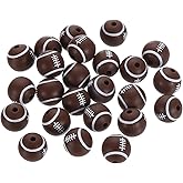 uxcell Sports Ball Beads, 30Pcs 12mm - Silicone Round Spacer Focal Beads, Rubber Loose Print Sports Beads for Keychain Making Pens DIY Crafts Necklace Bracelet Lanyard (Rugby)