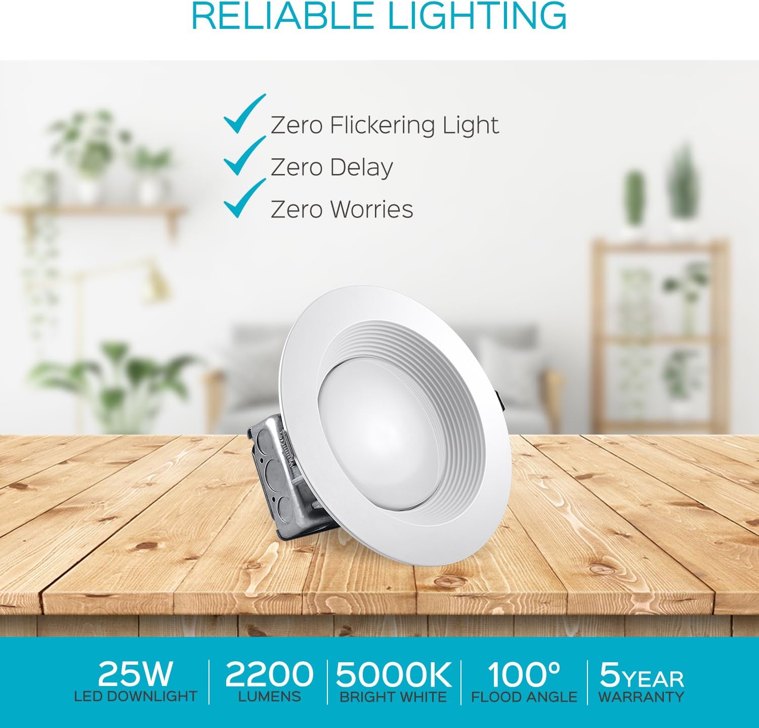 Luxrite 8 Inch LED Recessed Lighting Kit with Junction Box, 25W, 5000K