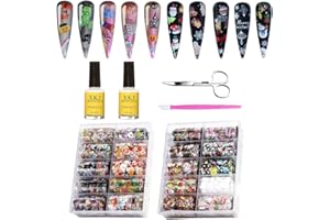 Kalolary 20 Rolls Halloween Christmas Starry Sky Stars Nail Art Foil with Nail Glue, Holographic Nail Art Transfer Stickers Acrylic Decals DIY Decoration, for Nail Art Salon or Home Use