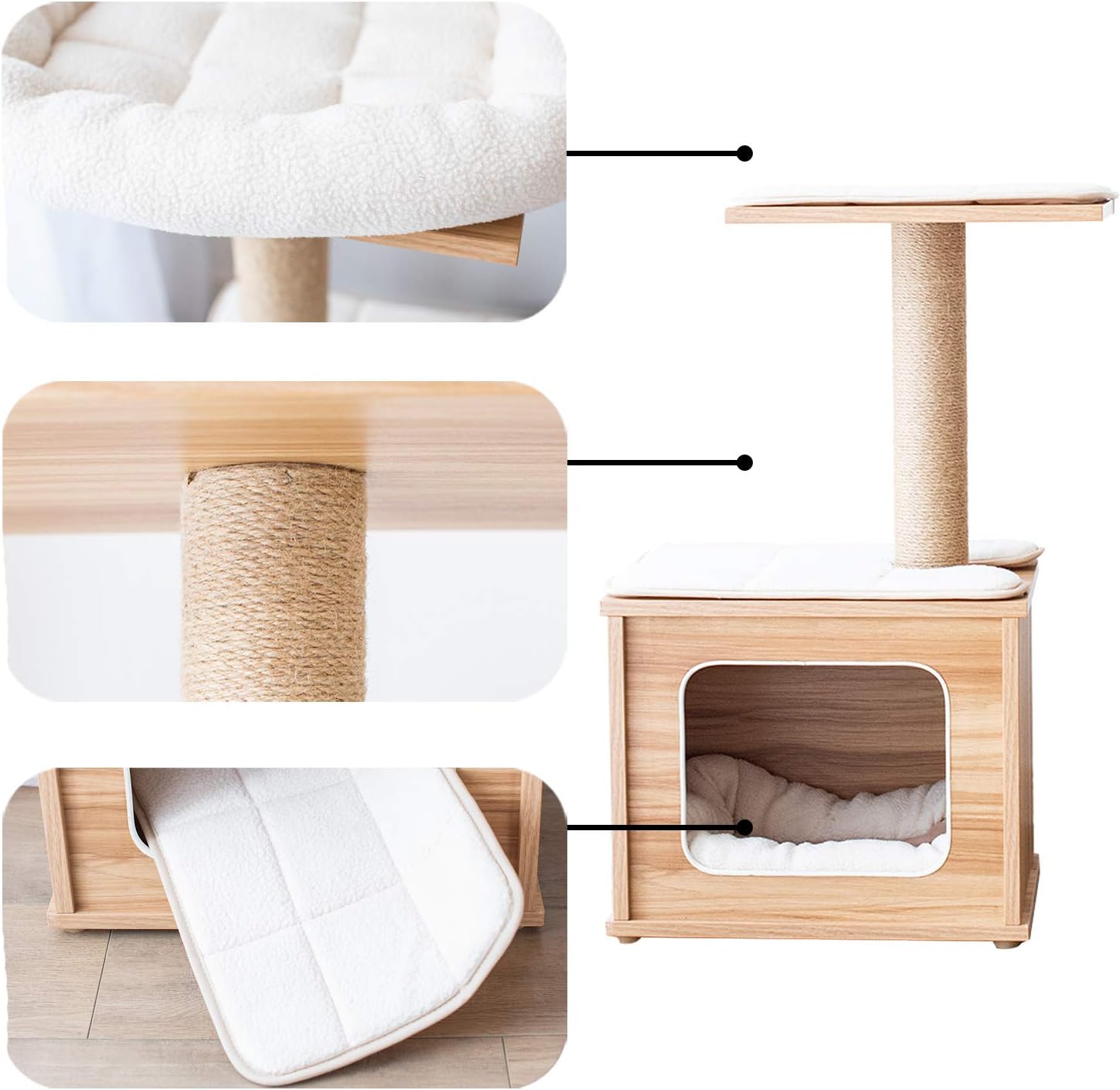 Catry, Wooden Cat Tree Condo with Natural Sisal Rope Scratching Post for Kitten : Pet Supplies