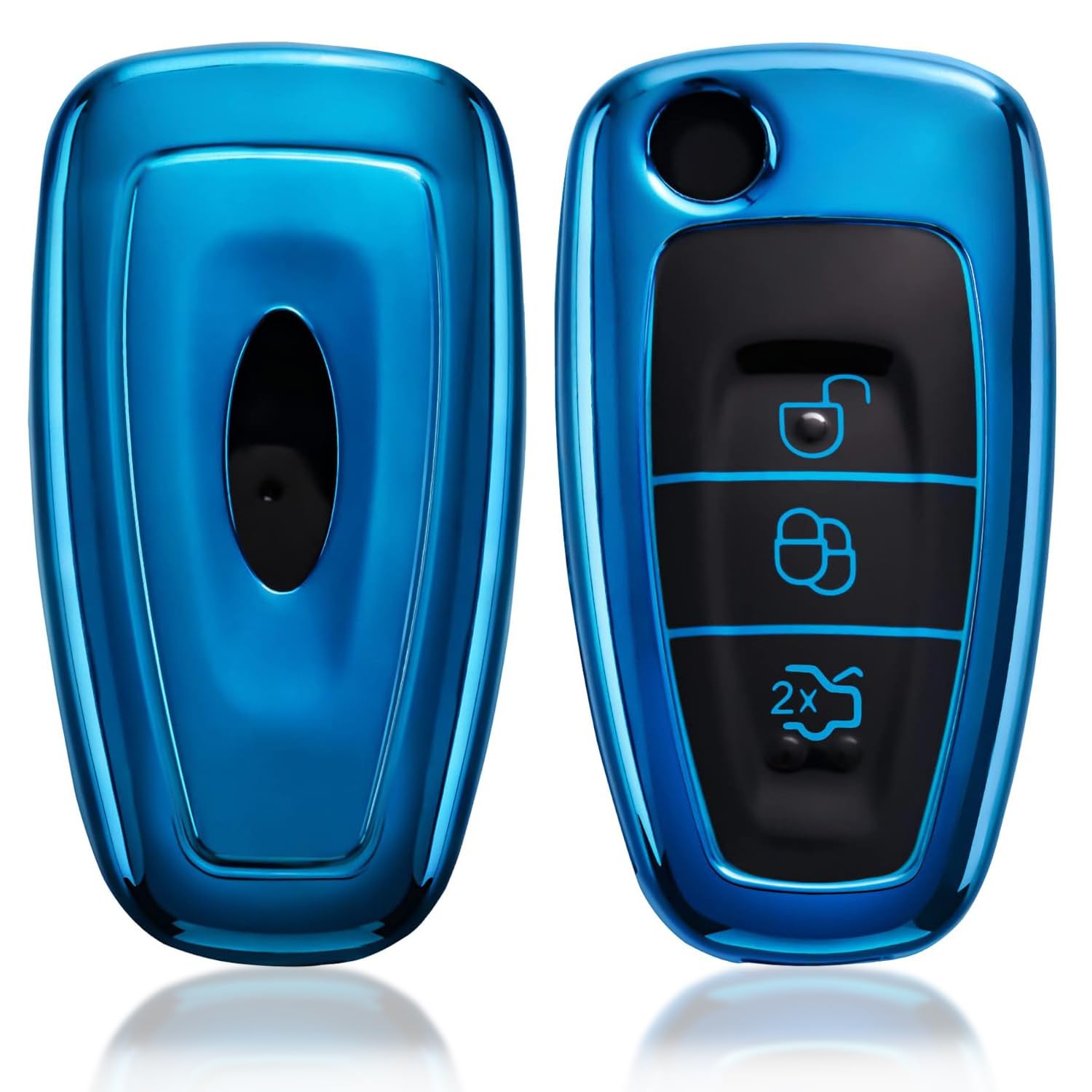 HooRLZ Ford Key Fob Cover Compatible with Ford Transit Custom Focus Fiesta Galaxy Mondeo MK8 Connect, 3 Button Tpu Ford Transit Key Cover, Focus Key Cover Silicone - Blue