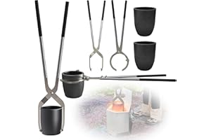 Lyrufexon 6Kg Crucible Tongs Set for Melting Metal, Lifting Tongs + Pouring Tongs + 2 Graphite Crucibles, for Melting Aluminum Copper Gold Silver Jewelry Casting Tools (No.6)