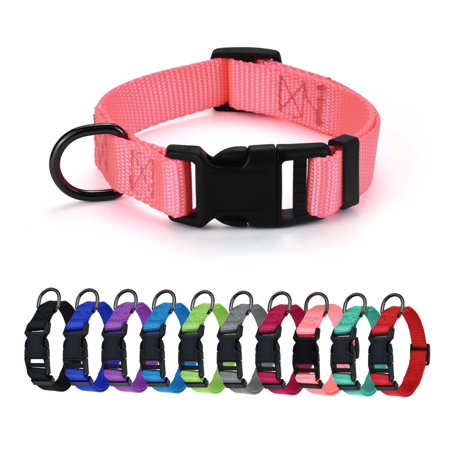 AUDWUD Thick Nylon Collar,Classic Adjustable Dog Collar in Multiple Colors,Suitable for Small,Medium and Large Dogs,4 Sizes