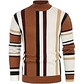 GRACE KARIN Mens Sweater Turtleneck Striped Pullover Fashion Christmas Sweater