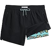 maamgic Men's Swim Trunks 5.5 inch Seersucker 2 in 1 Beach Shorts Quick Dry Bathing Suits with Compression Liner