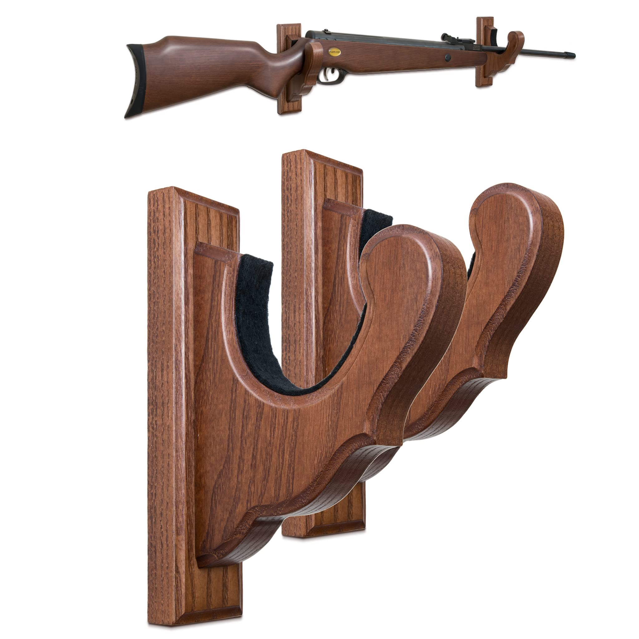 Teslyar Gun Rack Wall Mount – Wooden Gun Hooks with Solid Ash Wood Base, Horizontal Rifle & Shotgun Display Hooks 17 × 12.5 × 4.5 cm, Firearm Storage for Rifle, Shotgun & Bow (Brown)