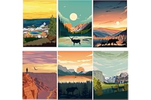HOIYLDS 6 Packs Paint by Numbers for Adults Beginners, National Park Painting by Number Kits on Canvas Without Frame, Yellowstone Grand Teton Yosemite Lanscape Craft Arts for Home Wall Decor 9.8x13.8inch
