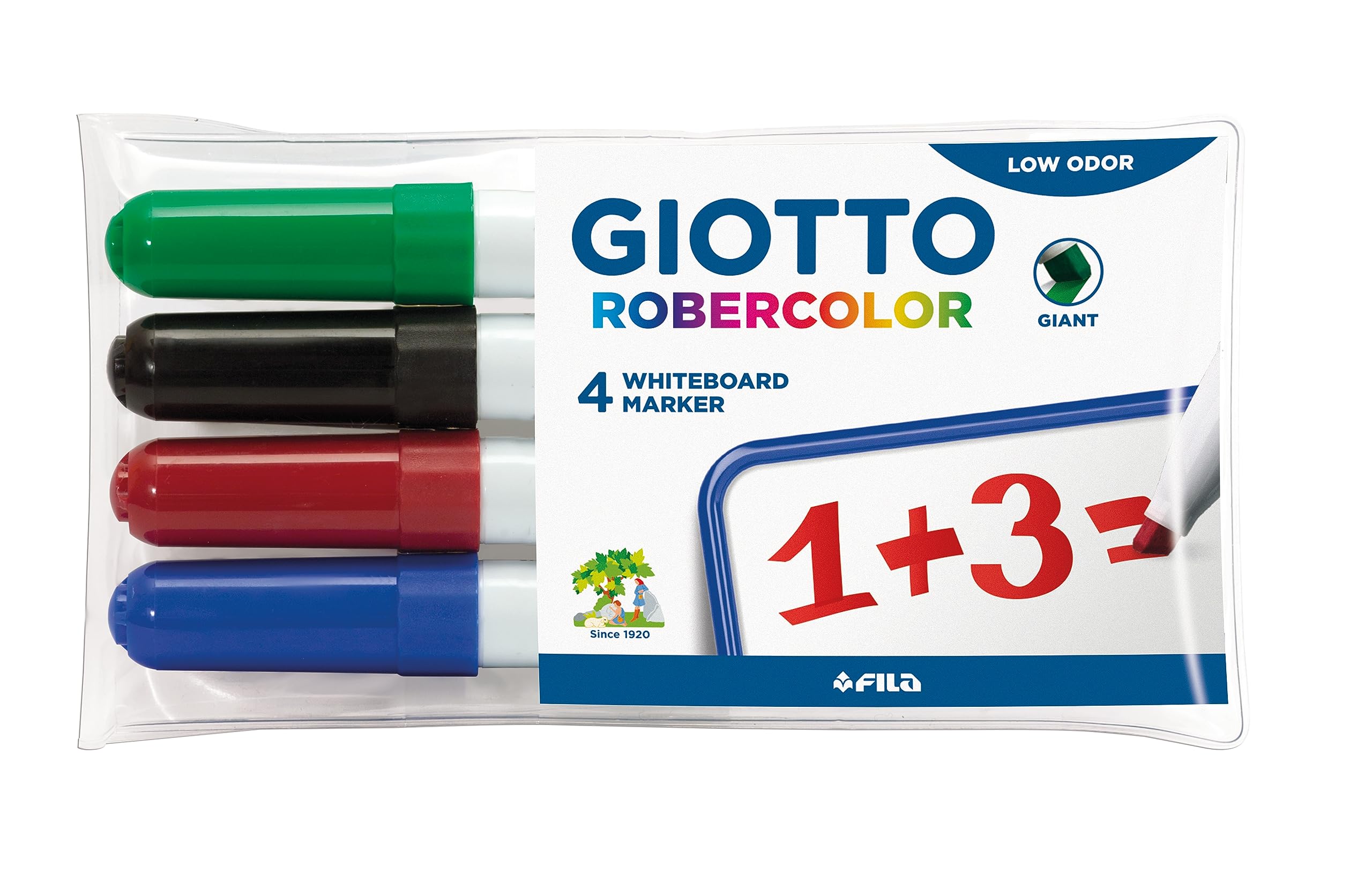 GIOTTO Robercolor Whiteboard Markers, 4 x Assorted Colours, Chisel Tip, For Children and Schools