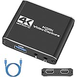 Capture Card, Audio Video Capture Card with Microphone 4K HDMI Loop-Out, 1080p 60fps Video Recorder for Gaming/Live Streaming