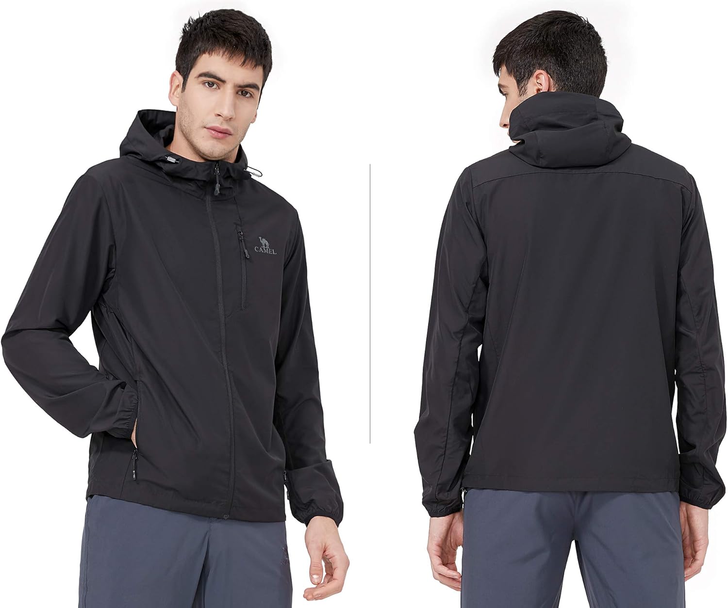 CAMEL Men's Jackets Running Lightweight Upf 50+ Sun Protective Hoodie Quick Dry Packable Sunblock Golf Jackets: Clothing
