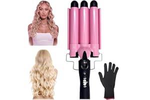 Coidak 3 Barrel Curling Iron, 1 Inch Hair Waver Curling Wand Adjustable 25mm Hair Crimper for Long or Short Hair Heat Up Quickly Last Long Beach Waver Curling Iron for Women Pink