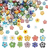 HOBBIESAY 240Pcs 12 Colors Flower Glass Beads 4-7.2mm Handmade Millefiori Lampwork Beads Colorful Loose Beads Small Flower Glazed Beads for Jewelry Making Hole:1mm