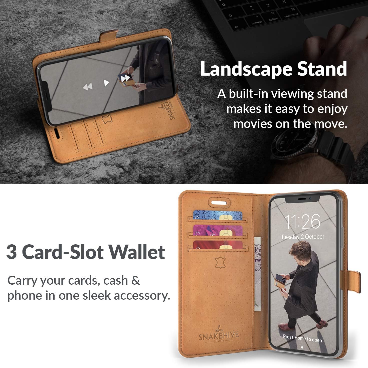Snakehive Leather Wallet for iPhone 11, Brown, Apple iPhone 11 - Image 3