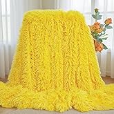 Luxury Shaggy Throw Blanket, Long Pile Plush, Bright Yellow, Soft Decorative Throw for Couch Bed,Gift for Women(51"x63",Bright Yellow)