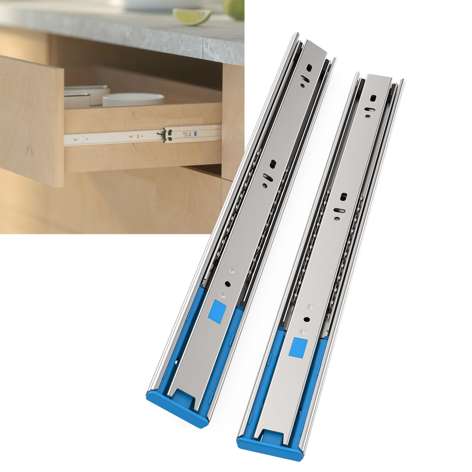 Photo 1 of 18 Inch 2 Pairs Soft Close Drawer Slides Full Extension Side Mount 100 LB Capacity Ball Bearing Sliding Heavy Duty Dresser Cabinet Rails