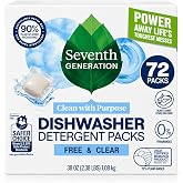 Seventh Generation Free &amp; Clear Dishwasher Detergent Packs, 72 Count | Powers away life's toughest messes, made with biobased ingredients. Free &amp; Clear formula with 0% dyes &amp; fragrances.
