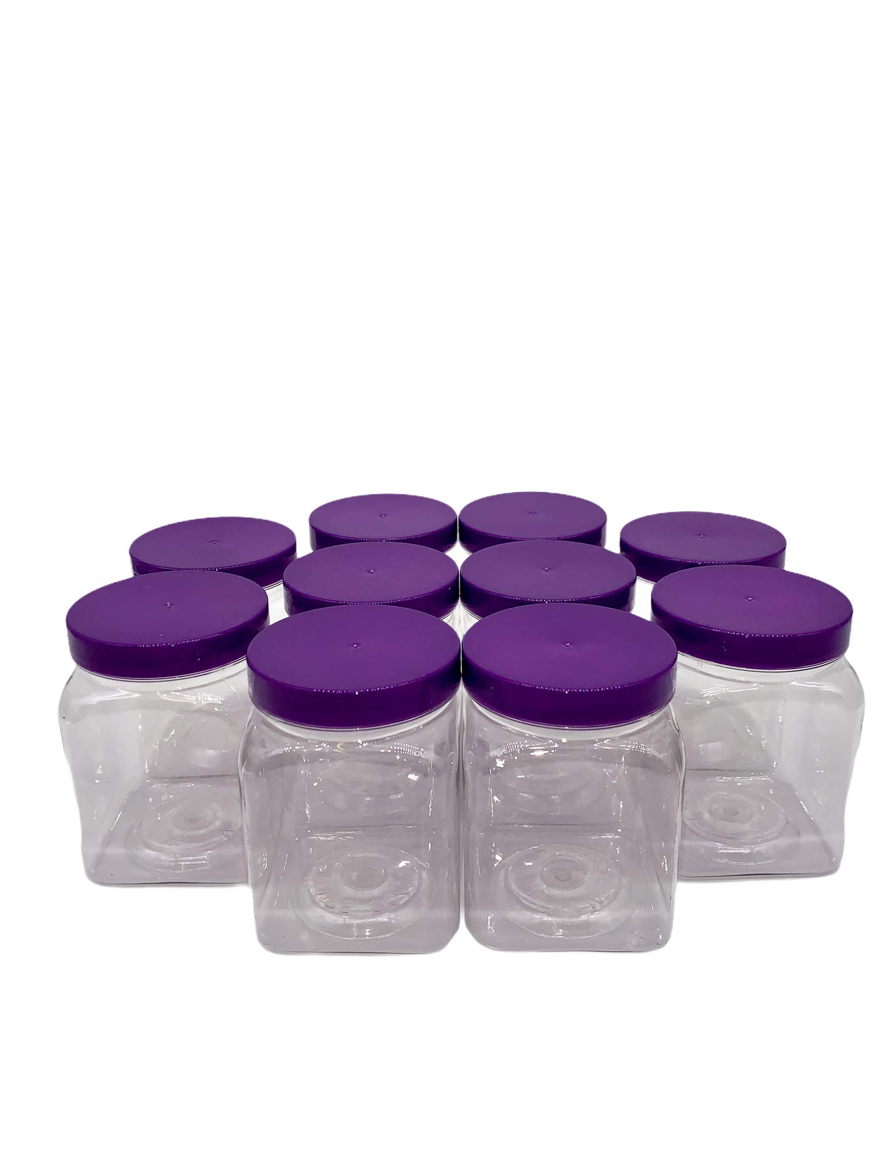 Truenova 10 x 450ml Square Plastic Storage Jars Kitchen/Garage Organisation & Purple Lids