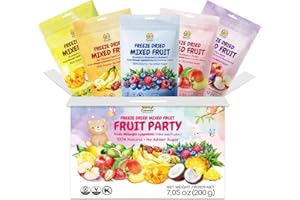 SUNGIVEN Freeze-Dried Fruit Party with 10+ Fruits, Mixed Fruits Variety Pack of 5 Bag, 7.06 oz, Health Snack, Fruit Crisps, Freeze Dried Apple Strawberry Berries Lemon Coconut Fig Mango Pineapple, No Sugar Added, Made with 100% Fruit