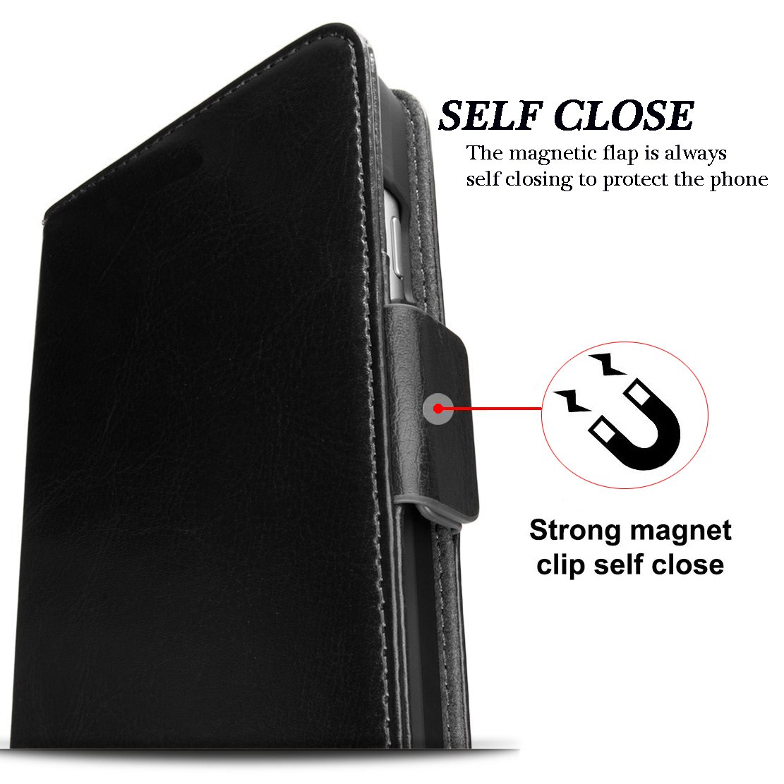 iPhone X Leather Wallet Case, ALBK Powerful Magnetic Detachable Case, Luxury Handmade Full Grain Leather Folding Flip Case with ID&Card Holder Slot for iPhone X 5.8 inch -Black