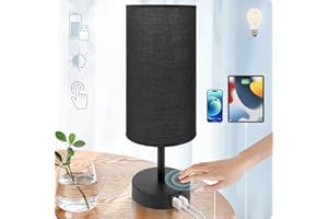 Yarra-Decor Bedside Lamp with USB Port - Touch Control Table Lamp for Bedroom 3 Way Dimmable Nightstand Lamp with Round Black