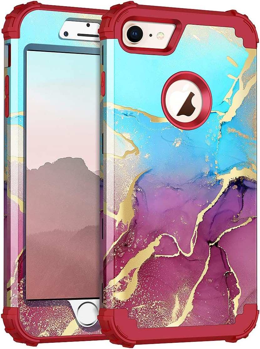 Rancase for iPhone 8 Case iPhone 7 Case,Three Layer Heavy Duty Shockproof Protection Hard Plastic Bumper +Soft Silicone Rubber Protective Case for Apple iPhone 8/7,Blue/Red