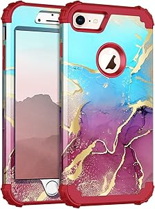 Rancase for iPhone 8 Case iPhone 7 Case,Three Layer Heavy Duty Shockproof Protection Hard Plastic Bumper +Soft Silicone Rubber Protective Case for Apple iPhone 8/7,Blue/Red