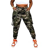 AOPCYIU Camo Green Women's Cargo Pants with Pockets High Waisted Ankle Cuff Y2K Casual Sweatwear Pants