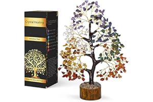 NARIBABU Chakra Crystal Tree with Golden Wire – 10-12 Inch Gemstone Tree on Wooden Base – Spiritual Gift, Healing Crystals Decor, Gifts for Her, Birthday Gift for Women, Reiki Energy