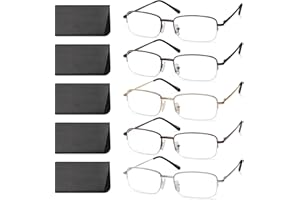 NOVIVON 5 Pack Reading Glasses for Men, Metal Blue Light Blocking Readers with Spring Hinges, Anti Eye Strain Eyeglasses (Gunmetal*2, Gold, Silver, Brown, 2.5)