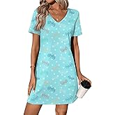 Ekouaer Cotton Nightgowns for Women Short Sleeve Womens Nightgown V Neck Sleep Shirts for Women Soft Sleepwear S-XXXL