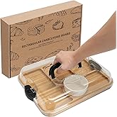 WILLKOMMEN Charcuterie Board with Lid- 6 Section Rectangular Serving Tray with Carry Handle & Locking Lid, Portable Bamboo Serving Platter, Food Trays for Party Picnic Cheese Snack