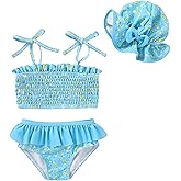 YOUNGER TREE Baby Toddler Girls Swimsuit Two Pieces Bathing Suit Ruffled Bikini Set Summer Beach Swimwear with Hat