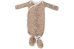 Copper Pearl Baby Gown - Knotted Newborn Sleepers for Baby Boy and Girl, Soft Stretchy Long Sleeve Infant Gowns with Bottom Tie and Hand Mittens, Perfect Hospital Coming Home Outfit (Fawn)