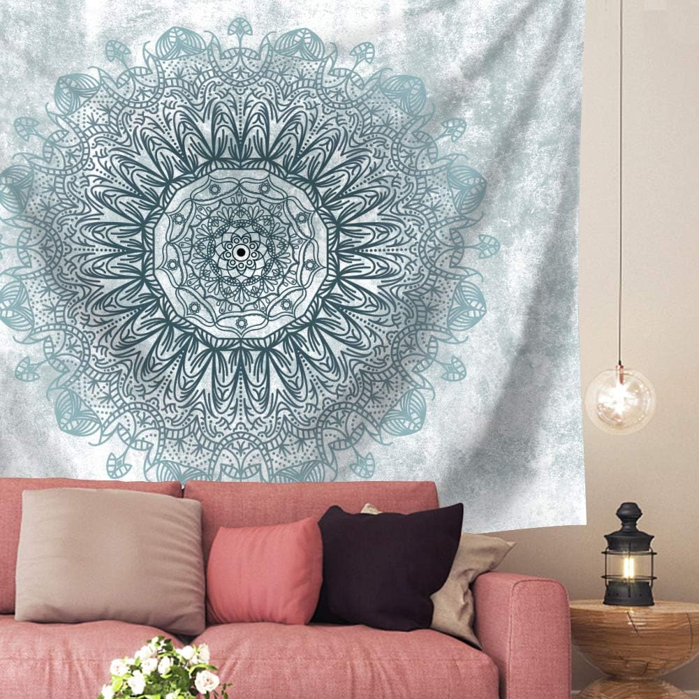 Indusleaf Psychedelic Mandala Tapestry Wall Hanging - Bohemian Living Room Wall Decor for Women Girls, Blue and Teal Boho Medallion Tapestry for Room