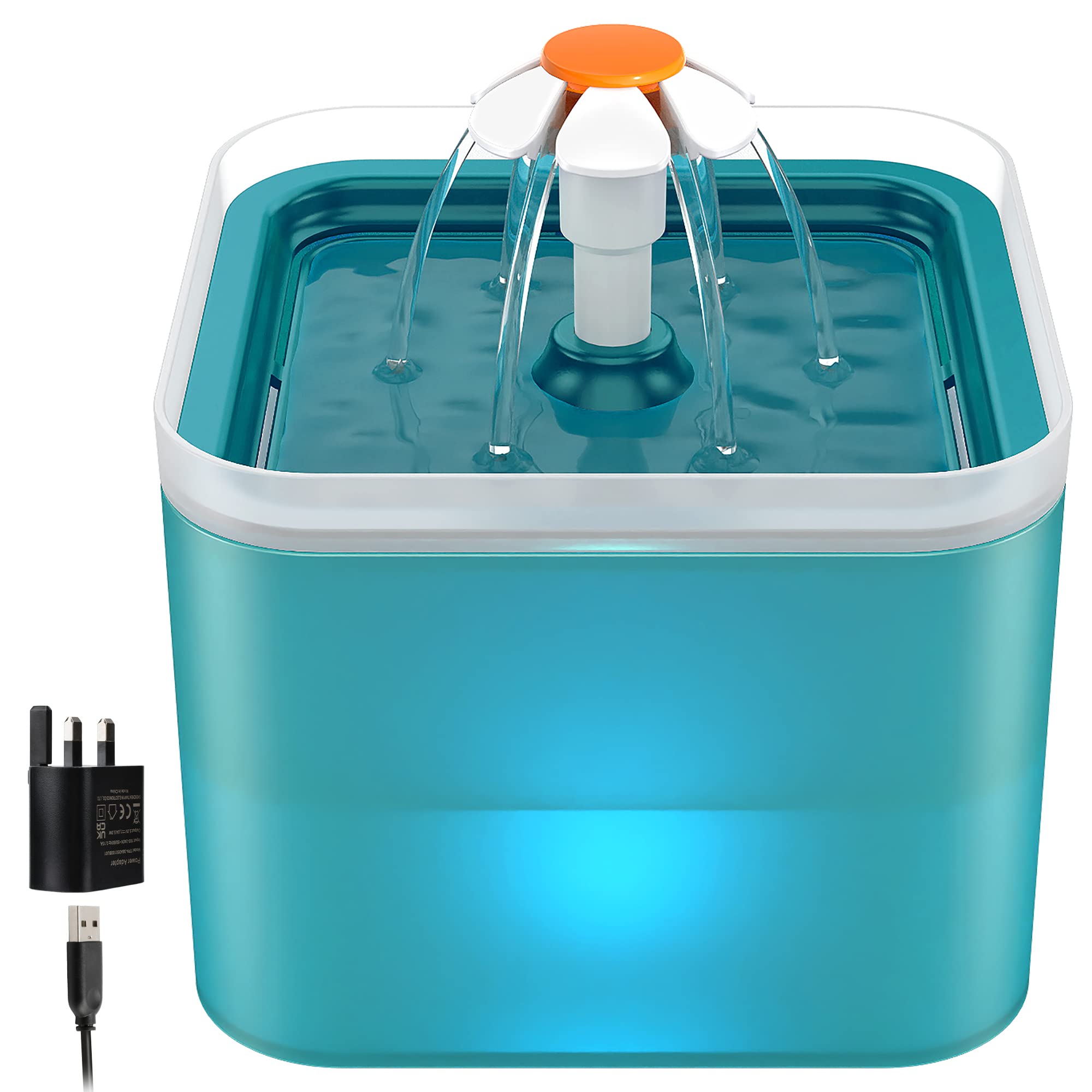 NICREW Cat Water Fountain for Drinking, 2L Cat Drinking Fountain with LED Light and Filter, Quiet Pet Water Dispenser, USB Powered with UK Plug, Green — image 1