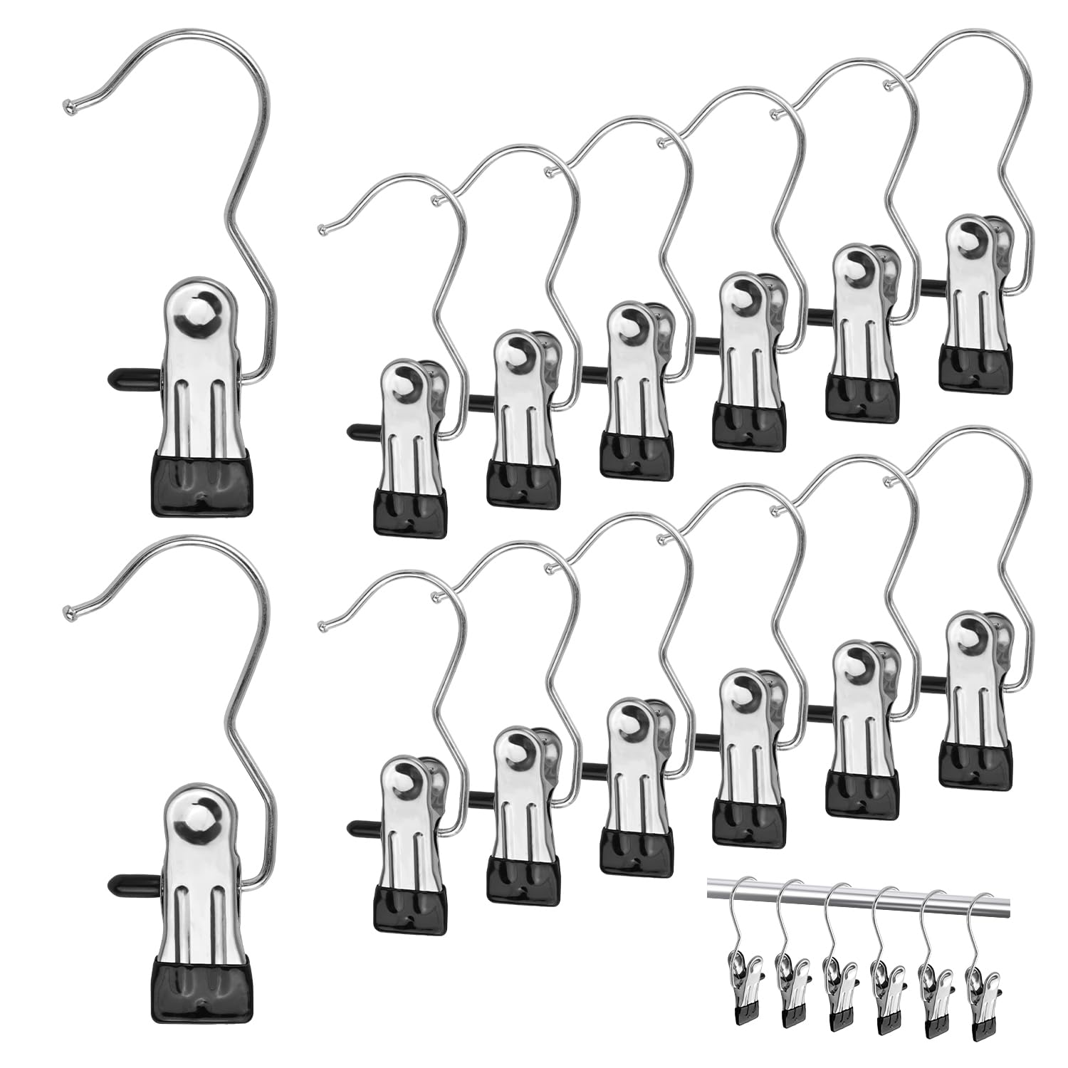 YSDMY 24 PCS Laundry Hook,Portable Laundry Hook 360° Rotatable Stainless Steel Clothes Pegs Anti-slip Boots Hanger for Pants, Shoes, Towel, Socks,Trousers