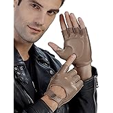 GSG Men Fingerless Gloves Driving Leather Cycling Half Finger Motorcycle Unlined Gloves for Cycling